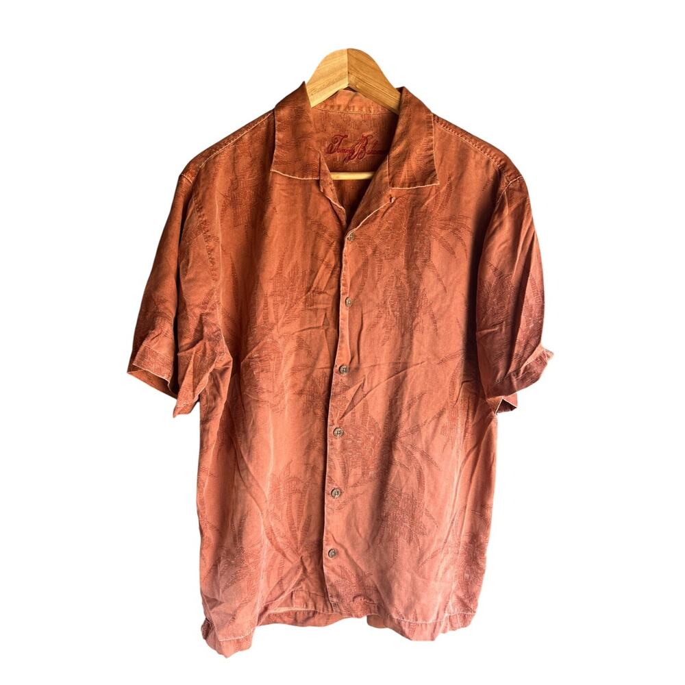 Tommy Bahama Men's Medium Jacquard Palm  Hawaiian Shirt 100% Silk Rusty Orange